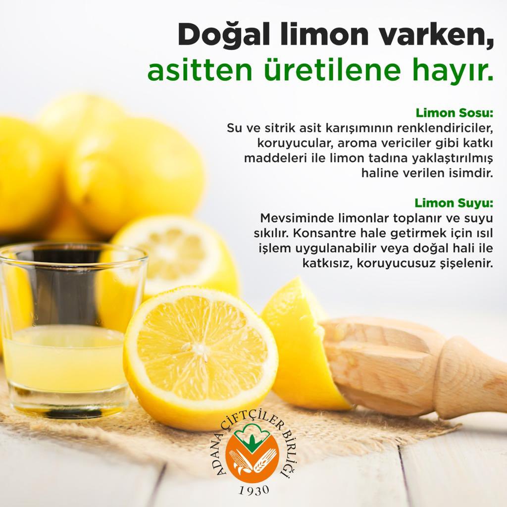 Nar ekşisi için yapılan gıda kodeksi değişikliği limon için de yapılmalıdır.