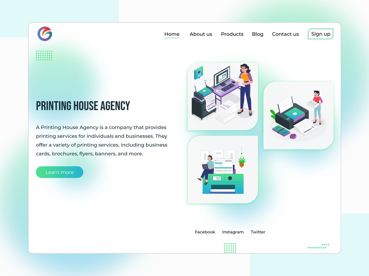 UI Design Challenge  
Day 37: Printing house Agency Landing Page  Behance: behance.net/spchanchol #uiuxdesign #uichallenge #dilayChallenge #PrintingHouseAgency #PrintServices #PrintingSolutions #PrintMarketing #PrintDesign #OnlinePrinting #Printing #PrintShop #PrintingPress