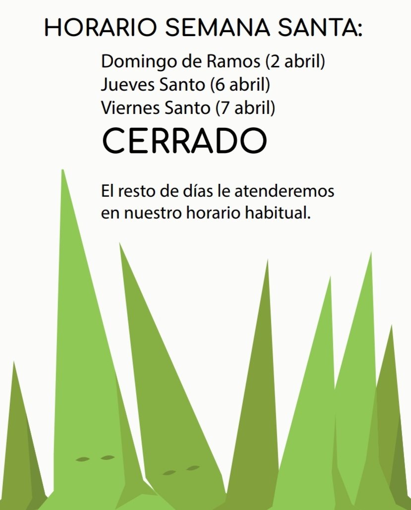 infoJustGood's tweet photo. Empieza Semana Santa y con ella traemos un horario especial. 
Cerramos Domingo de Ramos, Jueves y Viernes Santo. 
El resto de días abrimos en nuestro horario habitual. https://t.co/BPCwy5akzx