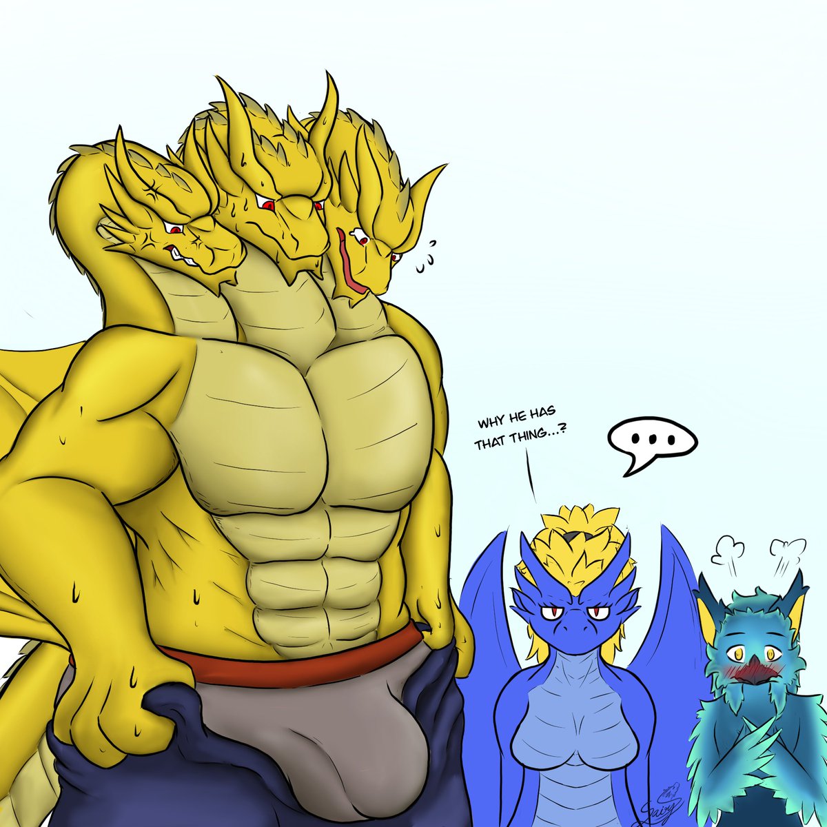 Little.. tight..?

#Ghidorah 
#dragon #hydra #dragonart #furryartwork #furry #furryart