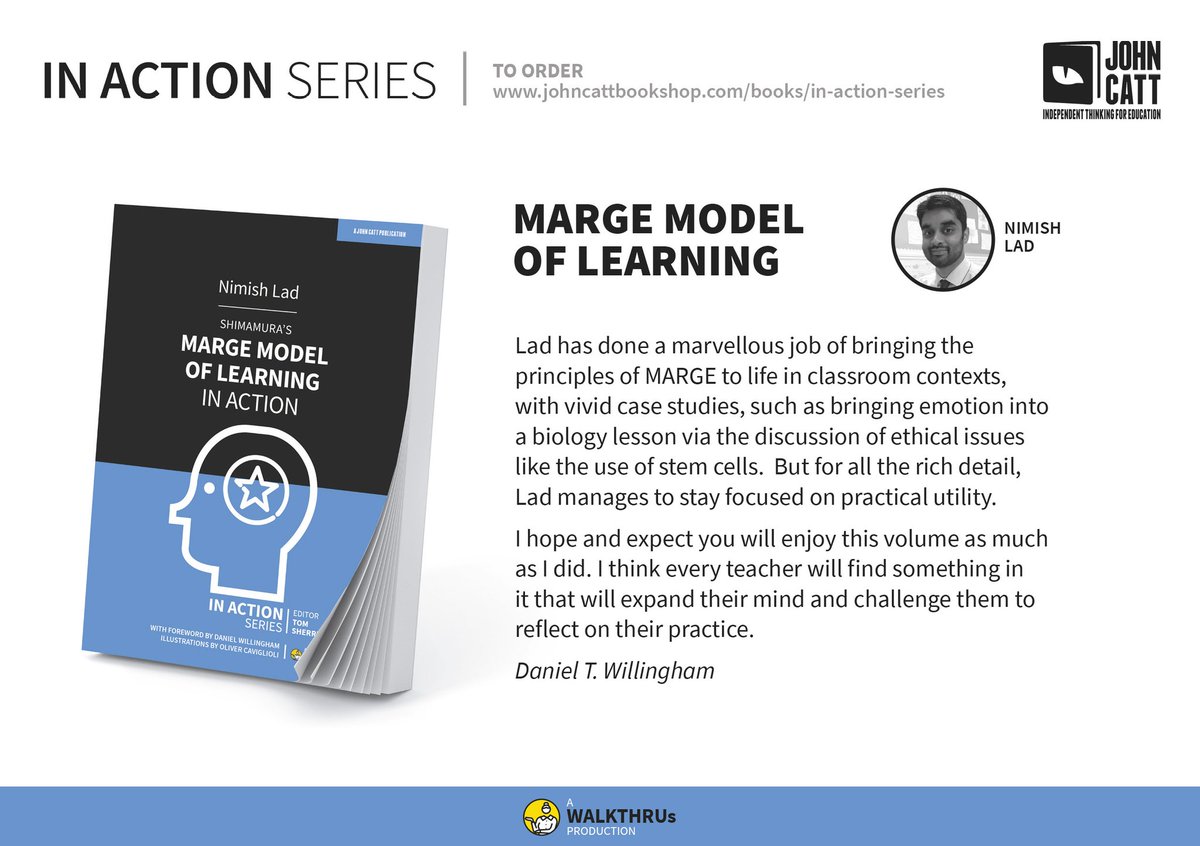 Models of learning rooted in cognitive science are exactly that, models. 

Deep thought by teachers ensures that strategies use these models to develop and assess learning with pupils. 

A thread about MARGE and teaching strategies 🧵

amazon.com/Shimamuras-MAR…