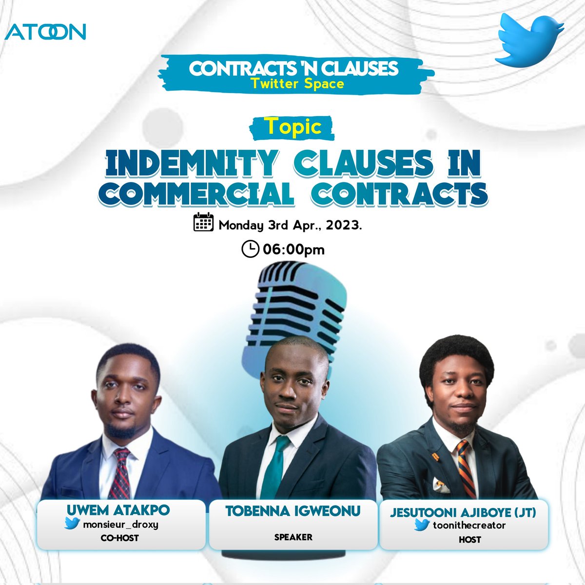 toonithecreator's tweet photo. Hi young lawyers!

This week, I will be speaking with Tobenna Igweonu, on the meaning and usage of the "Indemnity Clause" in commercial contracts. 

How do you negotiate and draft one? Issues to consider? 

Tune in tomorrow! 6pm 😊

https://t.co/2Ph5UnxiM1 https://t.co/GMgSvPlfDq
