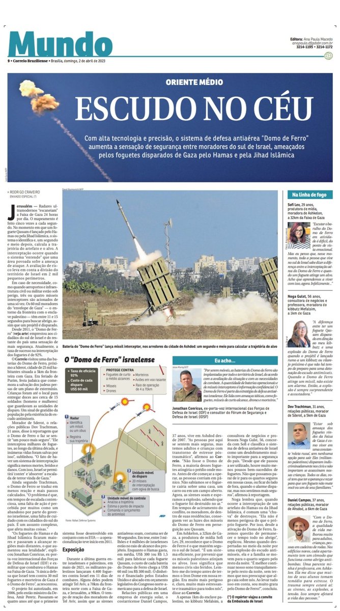 rodrigocrave42's tweet photo. Hoje, publicamos, no Correio Braziliense, principal jornal da capital do Brasil, um artigo sobre #IronDome #irondome #Israel #domodeferro Visitamos a fronteira sul de Israel. Depois conversei com pessoas que vivem sob o alcance dos foguetes do Hamas. https://t.co/0aWSLp23Do