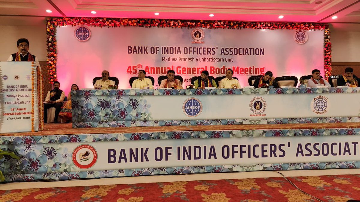 Saurabh_Munger's tweet photo. Glimpse of 45 th AGM of MP &amp; CG unit graced by Leader of Leaders Com @SunilKu92687431 Sir, Com @sanjaybpi Sir, Com. @nilesh_pawar15 Jee &amp; other Federation leaders with GMNBG, ZM Bhopal &amp; Indore &amp; vibrant comrades. @fboioa_india @BOIOAMPCGUNIT https://t.co/Ps0MqDkP1x