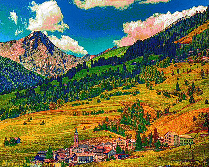 Alpine village in summer
PhiloThilo 02/04/2023
#digitalart #alpinevillage #philothilo