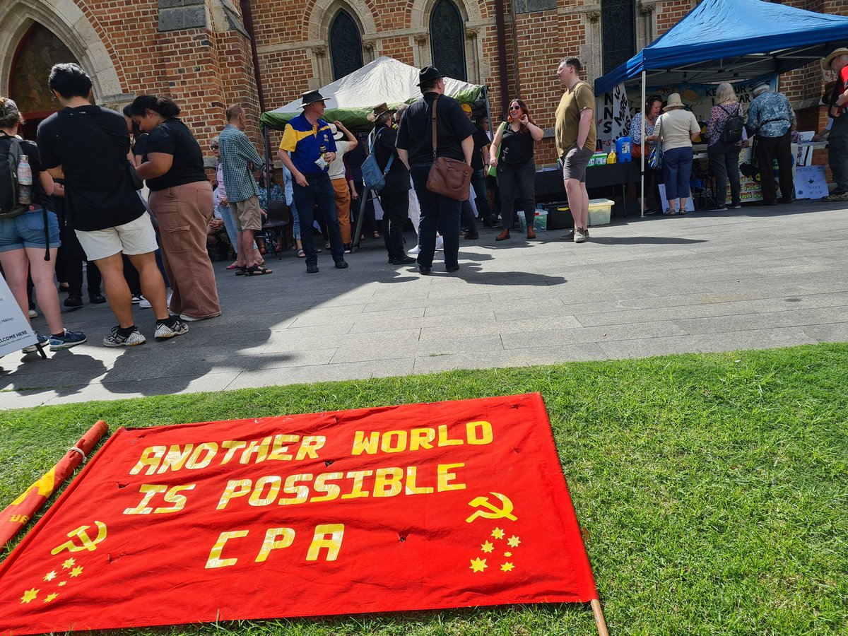 Palm Sunday in Perth. Stop AUKUS - WA held a stall at the event supported by various organisations & the Communist Party of Australia #PalmSunday2023 #StopAUKUS #nowaronchina #peace #nonuclearsubs