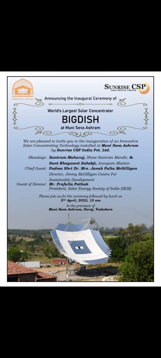 rudrasolar's tweet image. Inauguration Of Big Dish #solarthermal #solarcooking #solarcooker By  Mr Deepak Ghadiya Sunrise CSP In India At Vadodara Today At Muni Seva Ashram #vadodara #madeinindia