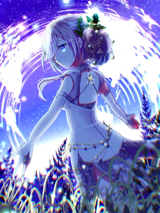 アメイジア #宇宙 #星空 #シニヨン #お団子 #背中 #ロンググローブ #イラスト #ibisPaint #pixiv #illustration  