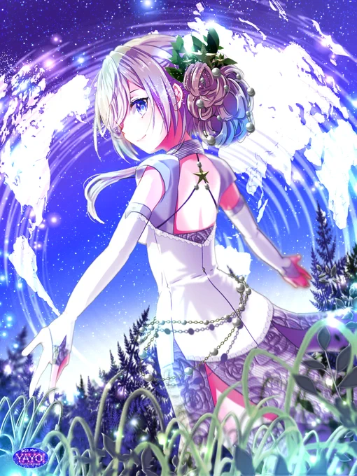 アメイジア #宇宙 #星空 #シニヨン #お団子 #背中 #ロンググローブ #イラスト #ibisPaint #pixiv #illustration  