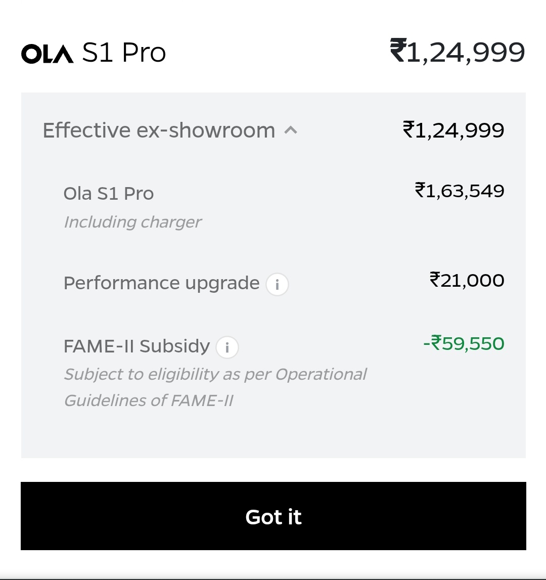 OLA Electric has reduced the price of OLA S1 pro scooter!!!

Wow.. 🤗

Wait a minute...

Now scooter charger is included in 1.63 lakh ex-showroom price while the old customers was asked to pay additional 5k-15k for the scooter charger..

#OLAElectric #India #ElectricVehicles