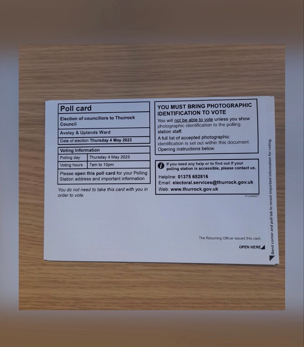 👀 Keep an eye out for your poll card arriving soon

✅ It now includes a tab to open and view further details, including your assigned polling station and details of Voter ID

Find out more about Thurrock’s local elections on Thursday 4 May at orlo.uk/NoxSi
