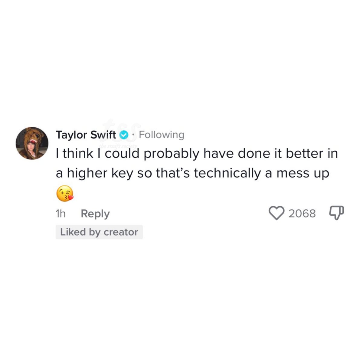 💬| @TaylorSwift13 reveals performing "Clean" again 

"I think I could probably have done it better in a higher key so that's technically a mess up 😘"