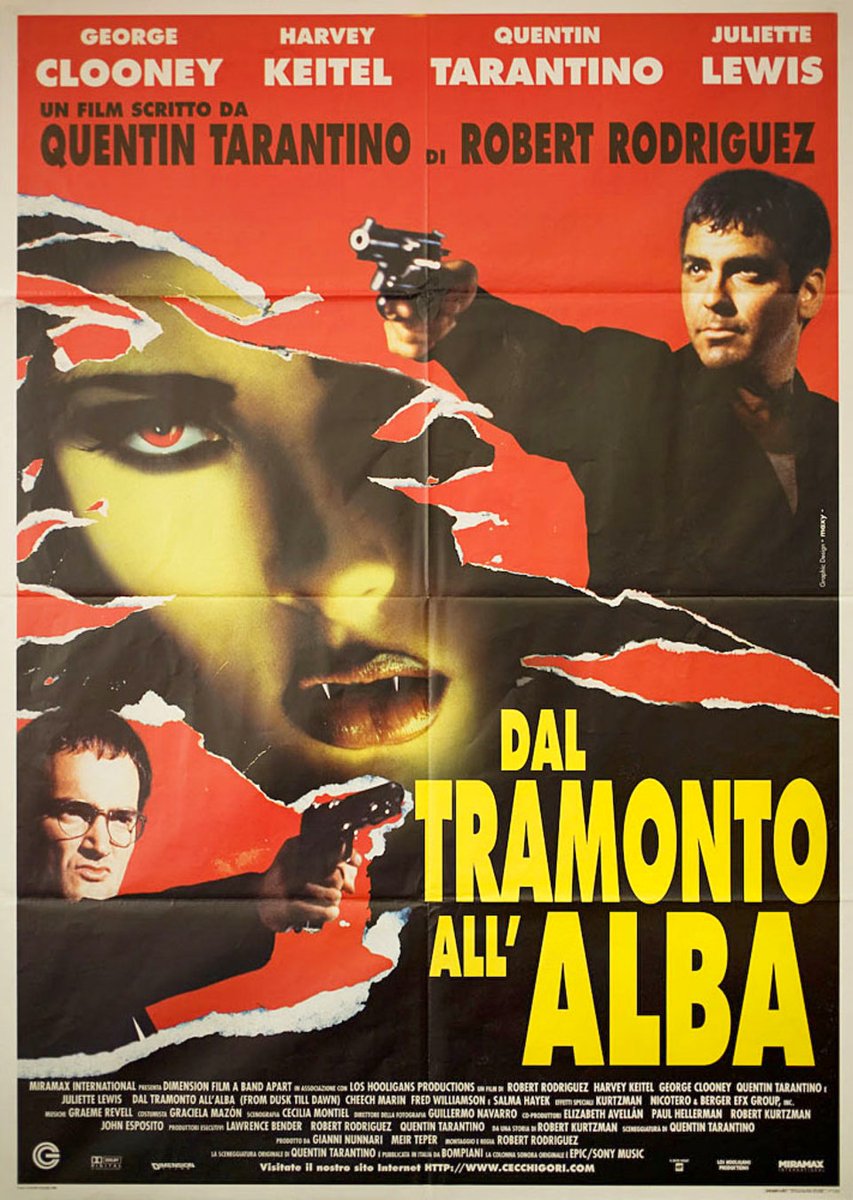 Italian film poster for #FromDuskTillDawn (1996 - Dir. #RobertRodriguez) #GeorgeClooney #HarveyKeitel #QuentinTarantino #JulietteLewis #SalmaHayek #TomSavini #FredWilliamson