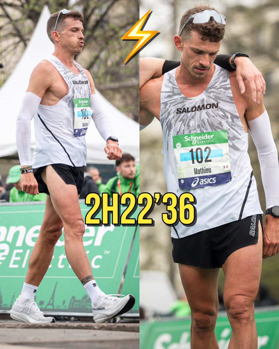 RUN_IX's tweet photo. 💪 L’athlète du jour : deuxième de la mythique course de l’UTMB Mont-Blanc en août 2022 – Mathieu Blanchard (🇫🇷) vient de courir le marathon de Paris en 2H22.36 🙆‍♂️ Moyenne de 3:23/km et joli “negative split” après un passage en 1H12.04 au semi-marathon 👏👏 https://t.co/rivV5kUyLx