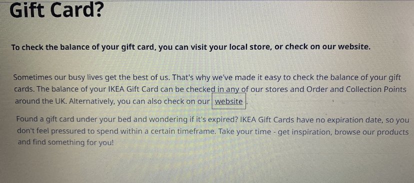 ⁦<a href="/IKEAUK/">IKEA UK</a>⁩ - Some feedback for you which I am confident you will have had before. Having to create an account to check a gift card balance is NOT making it easy to check my balance #BanGiftCards