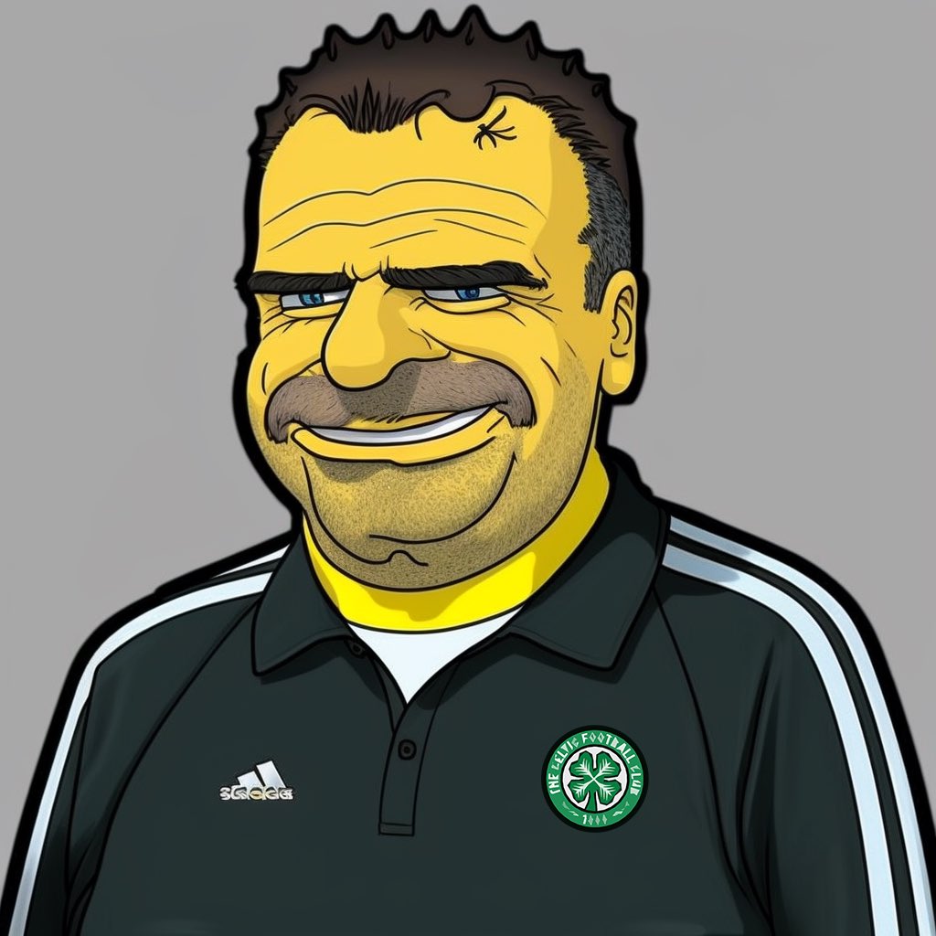 AGrandOldTee's tweet image. What one of those AI art generators thinks Big Ange would look like in the Simpsons. 😂 #celticfc