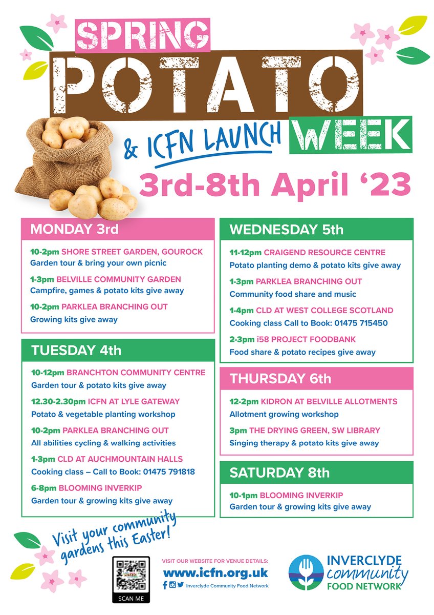 YourVoiceInver's tweet photo. Celebrate Spring and stretch your green fingers with these upcoming events! Introducing the Spring launch of the Inverclyde Community Food Network and Potato Week!
Click here: https://t.co/RYNtdmkOXt
#inverclyde @ICFNetwork #gardening #growing #spring #launch #foodnetwork #icfn https://t.co/NT2awJrxxz