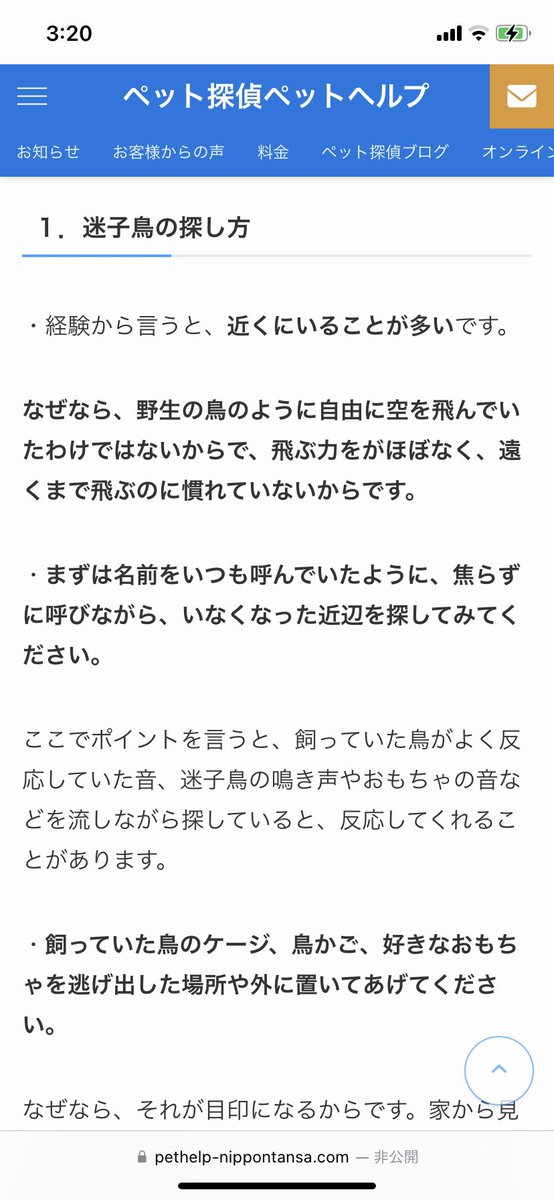 O5Lzm's tweet photo. @8ncNQyKIQ393093 facebookの地元情報コミュニティやジモティーなど地元SNSを駆使する事をお勧めします。大声でよぶと呼び鳴きで返してくれる事があります。力のあるうちは上の方にいる事も。双眼鏡で迷子になった付近中心に探してみてください。近所で見つかる事が多いですが周辺の警察にもアンテナを。 https://t.co/dnXec4nKFy