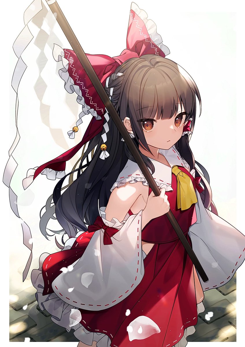 hakurei reimu 1girl solo bow red bow long hair detached sleeves gohei  illustration images