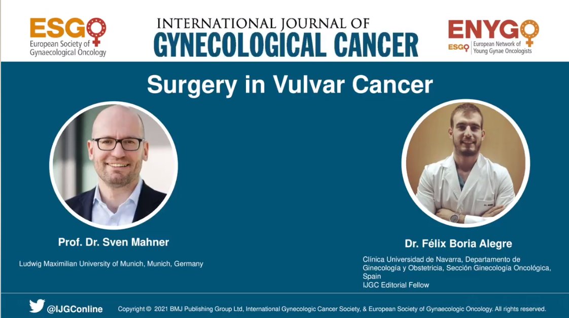 In this interview Prof. Sven Mahner and Dr Felix @BoriaFelix discuss about surgery in #vulvarcancer  buff.ly/3G8W2jp 
Full-text with all interviews is available here: buff.ly/3XrZA6B 

Video recording and edit by @esragbilir.
@ESGO_society @IJGConline