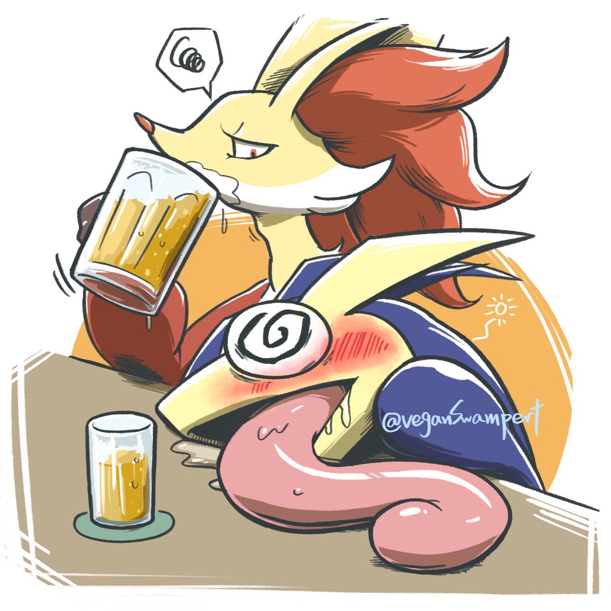 @ @ alcohol squiggle pokemon (creature) drunk beer tongue  illustration images