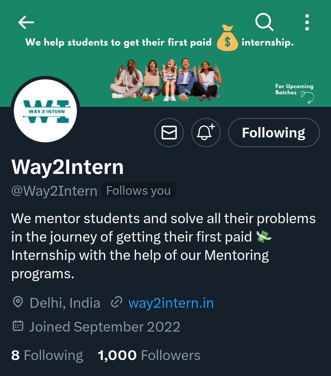 Way2Intern's tweet photo. ๐ฅ Wow!
We've hit 1k followers and we couldn't have done it without you.
Thank you for your support and for being a part of the #way2intern community.
We're excited to continue providing valuable content and resources to help you achieve your career goals. ๐๐ https://t.co/Wtiq5M7bDh