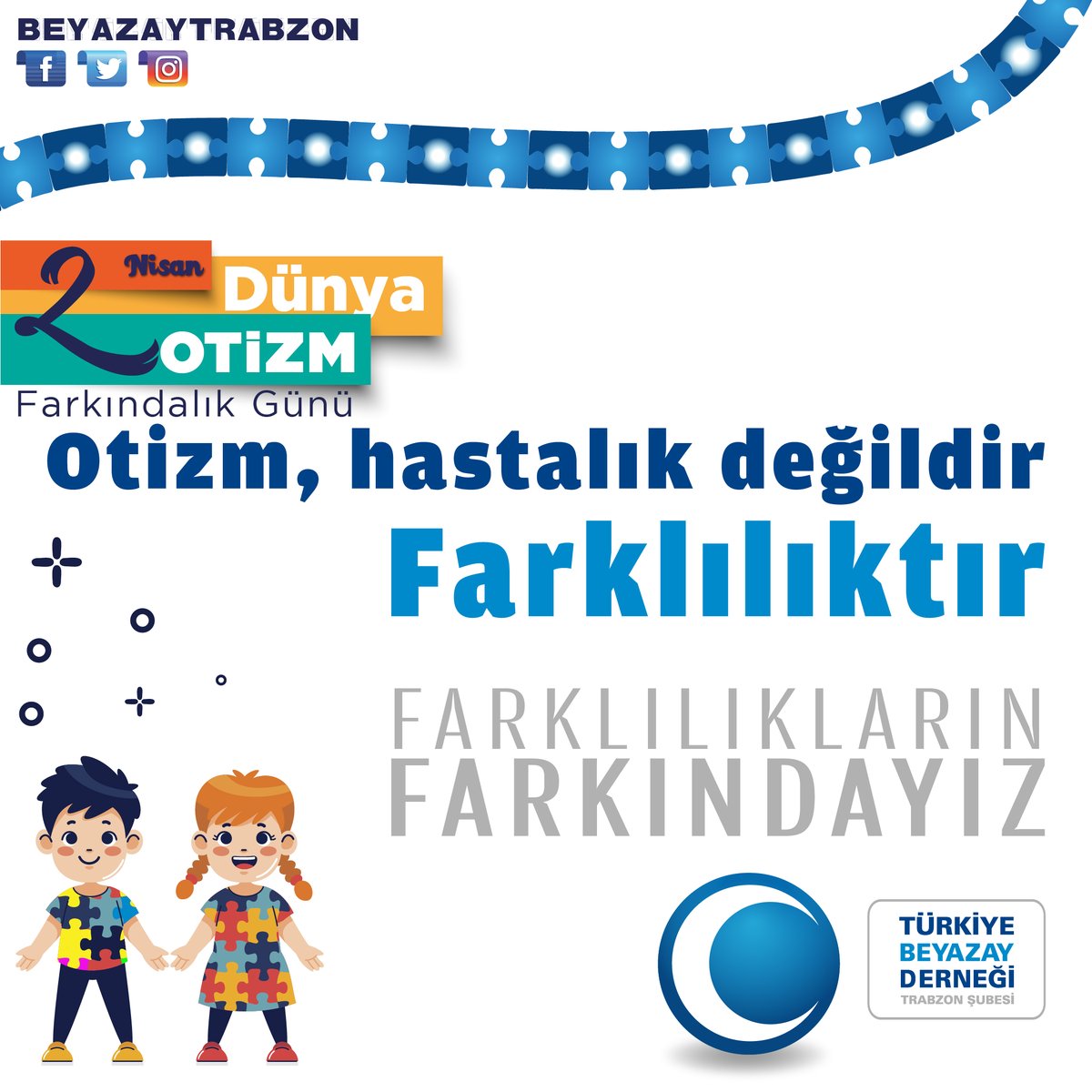 💙
 Bazı  farklılıklarımız  güzeldir 
.
 
Tıpkı sevginin göz teması kurmadan yürekten hissedildiği ve hissettirildiği gibi.

❤️🧡💛💚💜🤎🤍🖤
 #OtizmFarkındalıkGünü
 #DünyaOtizmFarkındalıkGünü 
🔵 #WorldAutismAwarenessDay 
#TürkiyeBeyazayDerneğiTrabzonŞubesi