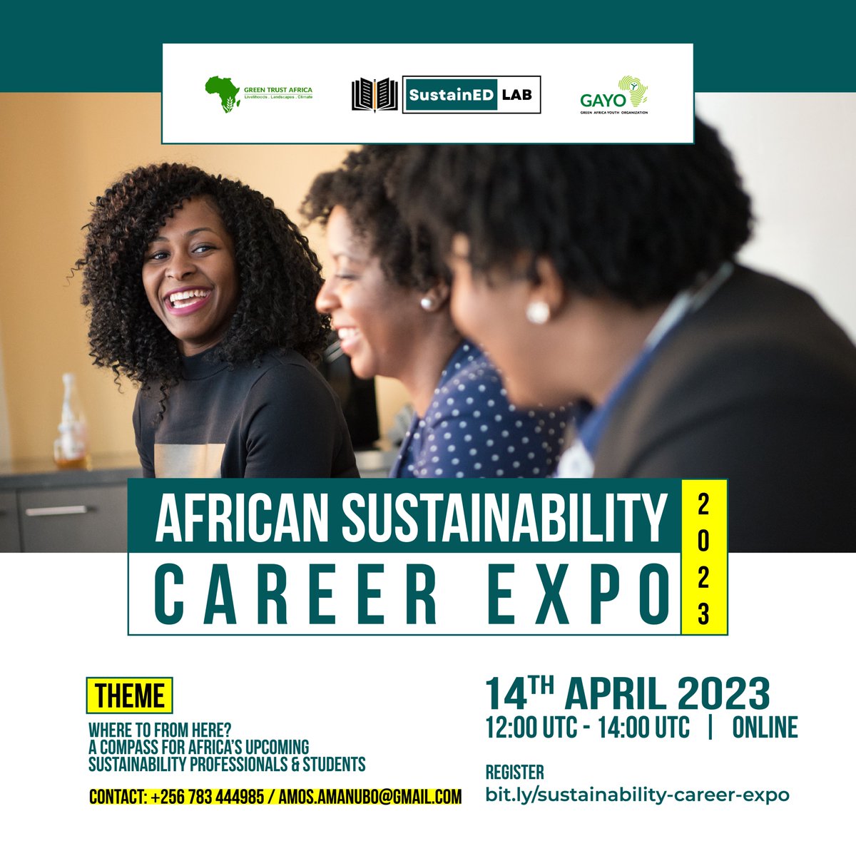 gayoghana's tweet photo. Are you eager to build a #career in the sustainability sector? Join us on 14 April for the African Sustainability Career Expo to discuss career pathways and opportunities for Africa’s upcoming sustainability professionals.

More details https://t.co/OcXzGgmPLo https://t.co/PVfeMco194
