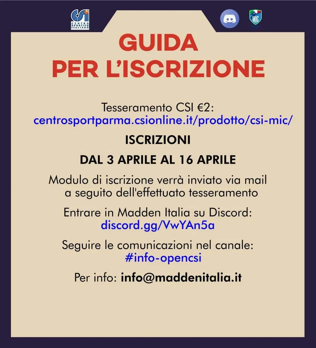maddennflitalia's tweet image. 🏈🎮TORNEO "OPEN MADDEN CSI 2023" 🎮🏈
Ritorna l'appuntamento con il torneo MADDEN NFL 23 in collaborazione con il Centro Sportivo Italiano 
ISCRIZIONI APERTE per #ps4 #ps5 #xbox1 #xboxxs. Diventa campione nazionale eSports CSI. Prestigiosi premi in palio!
#maddenitalia #Madden