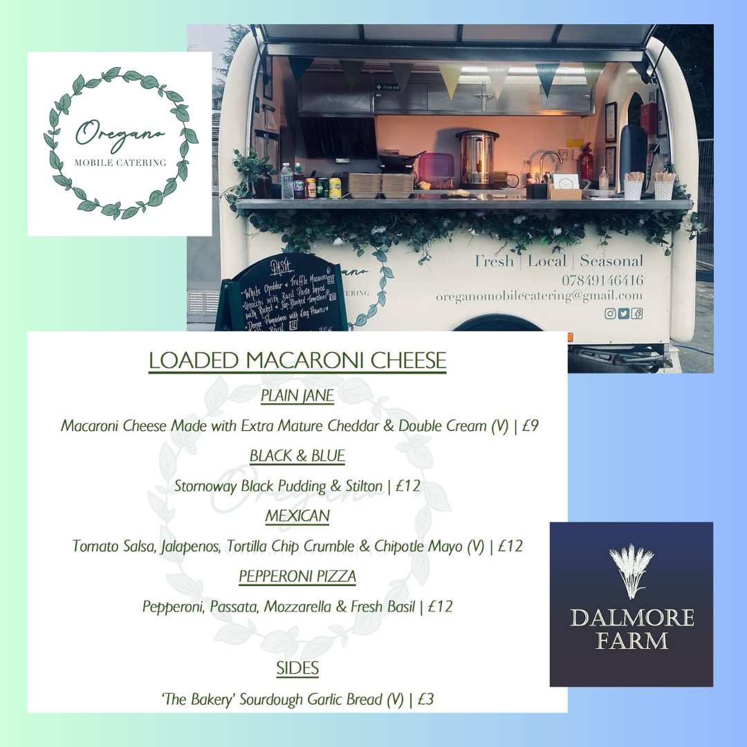 🌿🌿🌿  OREGANO  🌿🌿🌿
.
Mon 3rd - Wed 5th April we have Oregano with us at Dalmore Farm. Hot food available from 11am
.
Oregano is not just open for Dalmore Farm visitors, maybe your local workplace fancies a midweek treat?
.
This menu sounds amazing! 😋 
.
#dalmorefarm