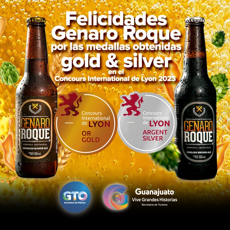 turismogobgente's tweet photo. 🏆 Felicidades a Cerveza Genaro Roque que obtuvo 2 medallas de Oro y Plata en el Concurso Internacional Lyon, en Francia. 

#GTO se enorgullece de tener en la entidad la producción de esta bebida artesanal que, en cada evento gastronómico, nos hace vivir grandes historias 🍻. https://t.co/kzxWy91ubz