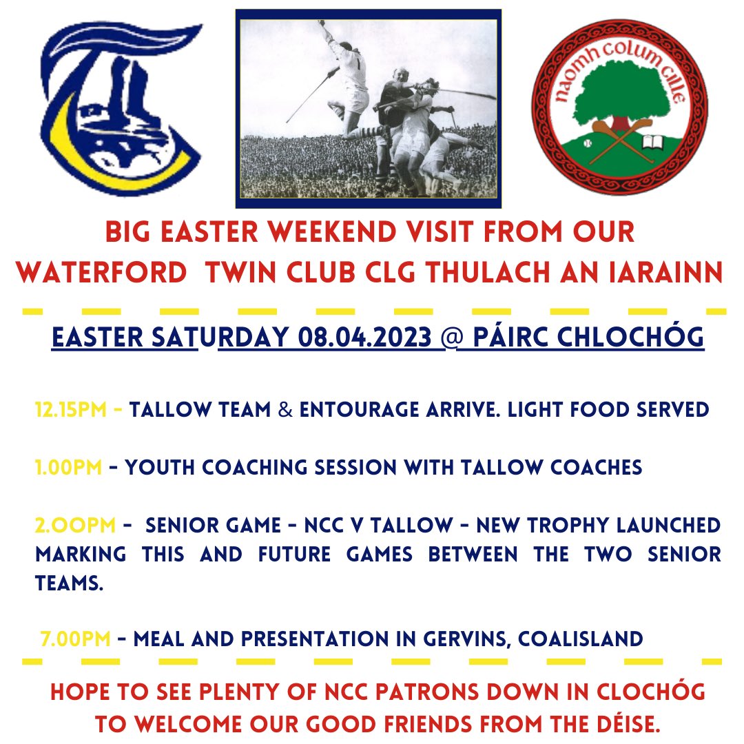 CLG-CC Naomh Colum Cille (@naomhcolumcille) on Twitter photo Great to see <a href="/TallowGAA/">Tallow GAA</a> back with us in Tyrone again this weekend. Large party of players & officials making their way north for Easter. 🔵🟡 Na Déisigh ar a mbealach go Tír Eoghain 🥎🏒🔵🟡 Great to see <a href="/TallowGAA/">Tallow GAA</a> back with us in Tyrone again this weekend. Large party of players & officials making their way north for Easter. 🔵🟡 Na Déisigh ar a mbealach go Tír Eoghain 🥎🏒🔵🟡