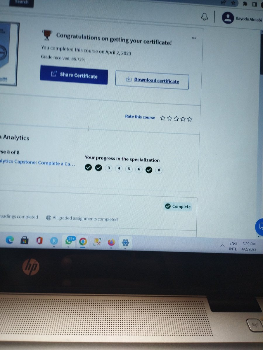 oluwagentu's tweet photo. 3/8✅
The R Programming is supposed to be the 7th but I made it 3rd for a reason. The most challenging course so far. On to the next one.  
#DataAnalytics #GrowingWithGoogle https://t.co/jGWNeZro84