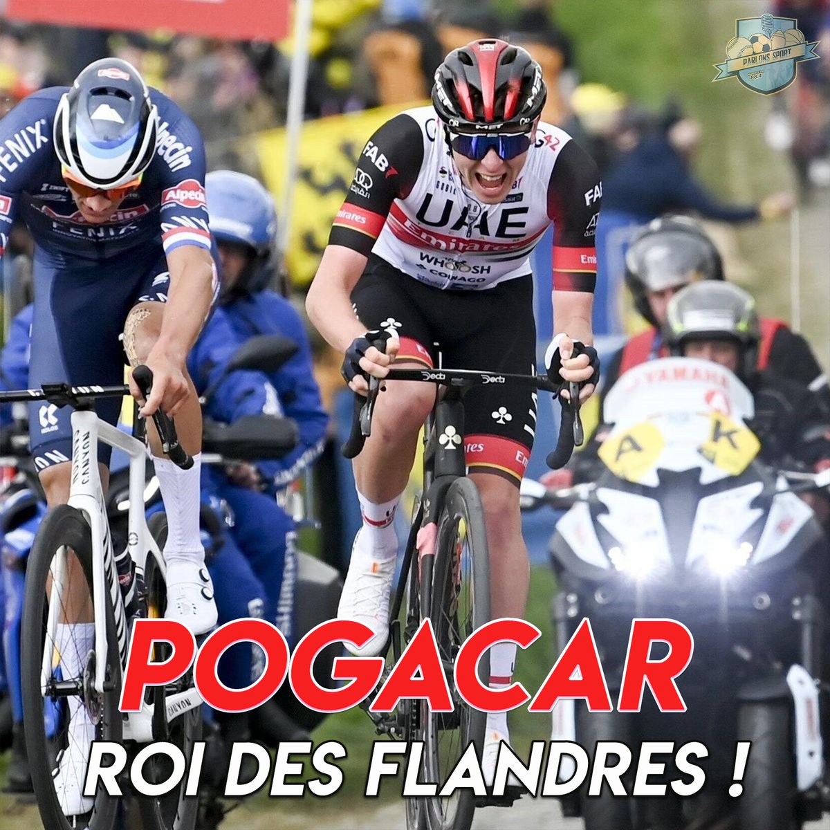 🚨[#cyclisme]  Le Ronde pour Pogacar ! Troisième monument pour le coureur slovène 🇸🇮 Le Vieux Quaremont aura été fatal pour Van der Poel 🇳🇱 deuxième, pas de podium pour Van Aert 🇧🇪
#TourDesFlandres #RVV #Ronde