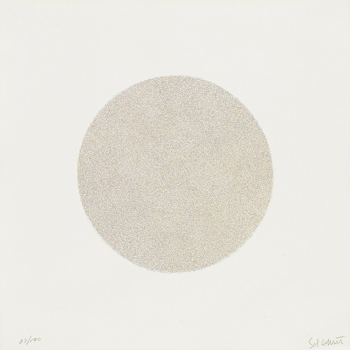 Sol LeWitt, Lines, Not Long, Not Heavy, Not Touching, Drawn at Random (circle) in Four Colors, Printed in Four Directions, 1971 #sollewitt #museumarchive moma.org/collection/wor…