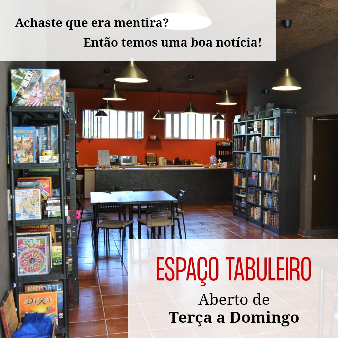 quebradados's tweet photo. Achaste que era brincadeira de dia 1 de abril? Então temos uma boa notícia para ti!

A partir de agora, o nosso espaço Tabuleiro está aberto de Terça a Domingo, já a começar na próxima semana 😁

Reserva já a tua mesa: 910602529 https://t.co/Z41YGyoAjB