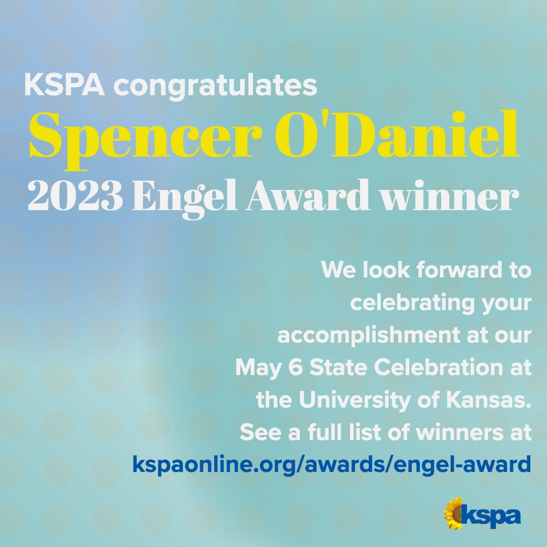 KSPA Online (@kspaonline) on Twitter photo Congratulations to Spencer O'Daniel, media adviser at Maize Career Academy, for being named the Jackie Engel Award winner for 2023 by Kansas Collegiate Media. <a href="/SpencerODaniel1/">Spencer O'Daniel, MJE</a> <a href="/OneMaizeMedia/">OneMaize Media</a> Congratulations to Spencer O'Daniel, media adviser at Maize Career Academy, for being named the Jackie Engel Award winner for 2023 by Kansas Collegiate Media. <a href="/SpencerODaniel1/">Spencer O'Daniel, MJE</a> <a href="/OneMaizeMedia/">OneMaize Media</a>