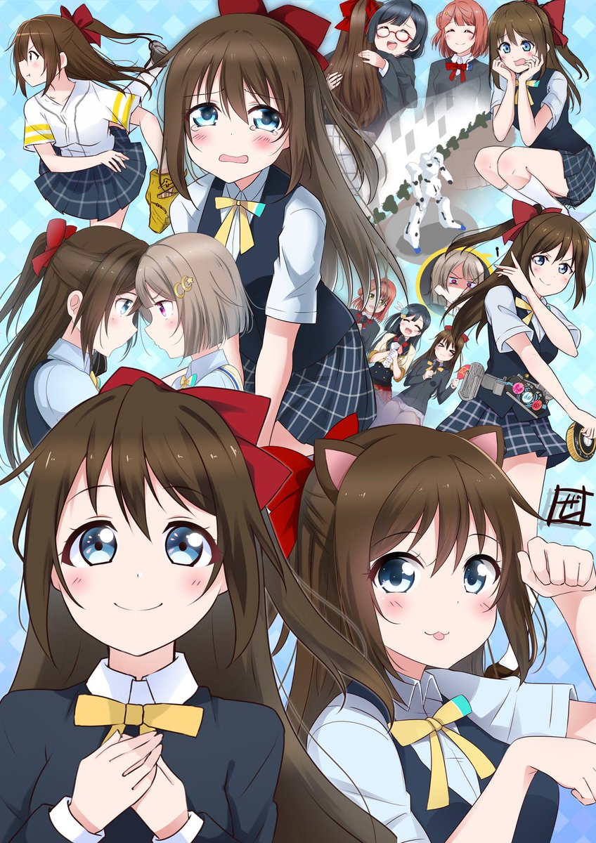 nakasu kasumi ,ousaka shizuku nijigasaki academy school uniform multiple girls school uniform long hair half updo brown hair skirt  illustration images