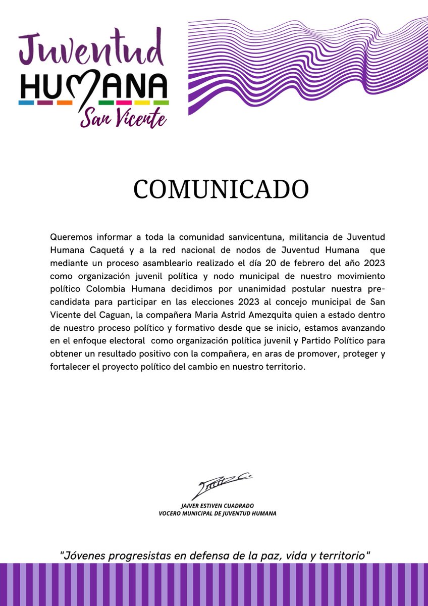 ✊🏻 #JuventudHumana #ColombiaHumana #SanVicentedelCaguan