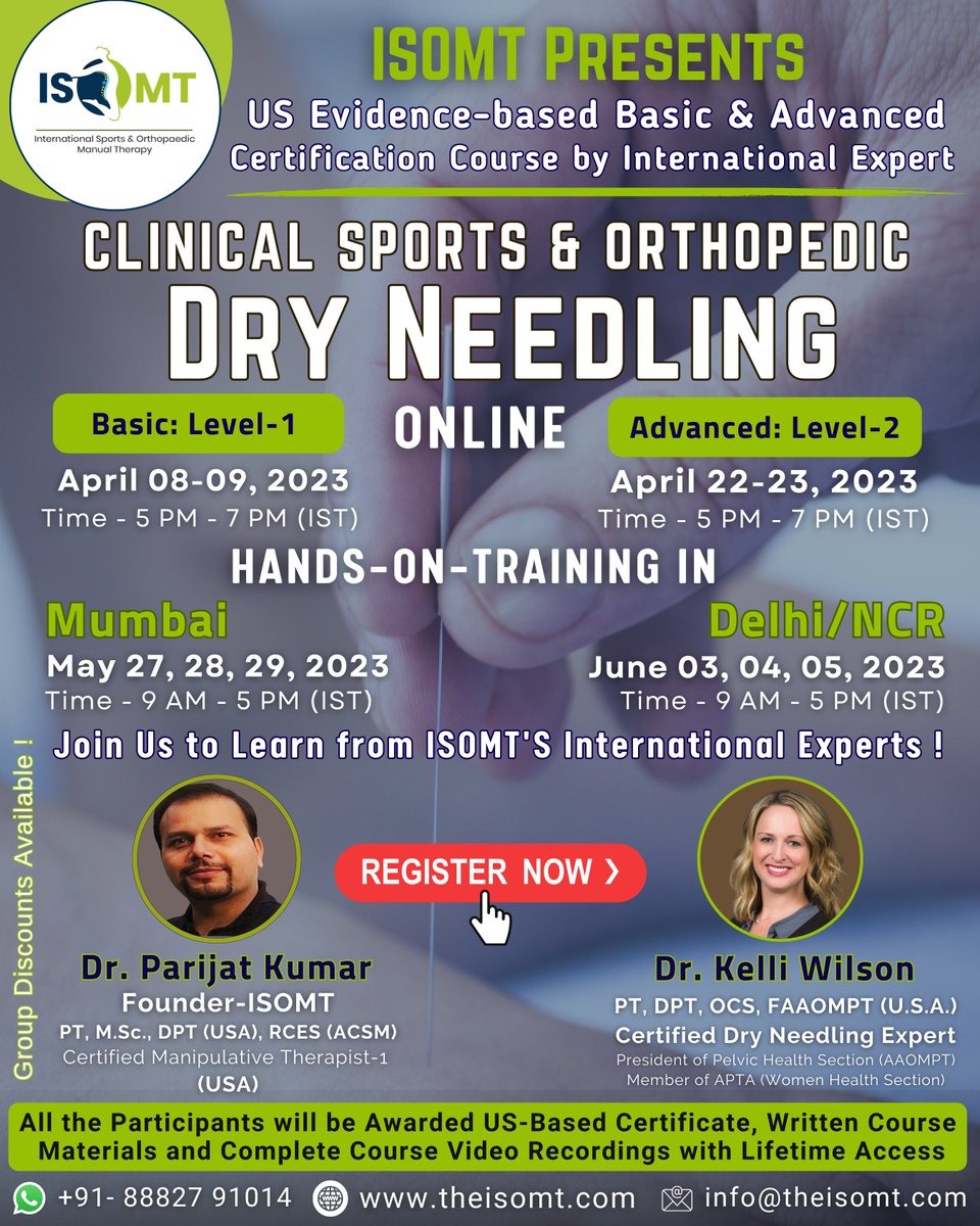 I_S_O_M_T's tweet photo. ISOMT: International Sports & Orthopedic Manual Therapy Presents- A US Evidence based Basic & Advanced Dry Needling Certification Program
" Clinical Sports and Orthopedic Dry Needling" with Hands-on-Training in Mumbai and Delhi/NCR !
#learndryneedling #dryneedling https://t.co/zlkQkYm7eR