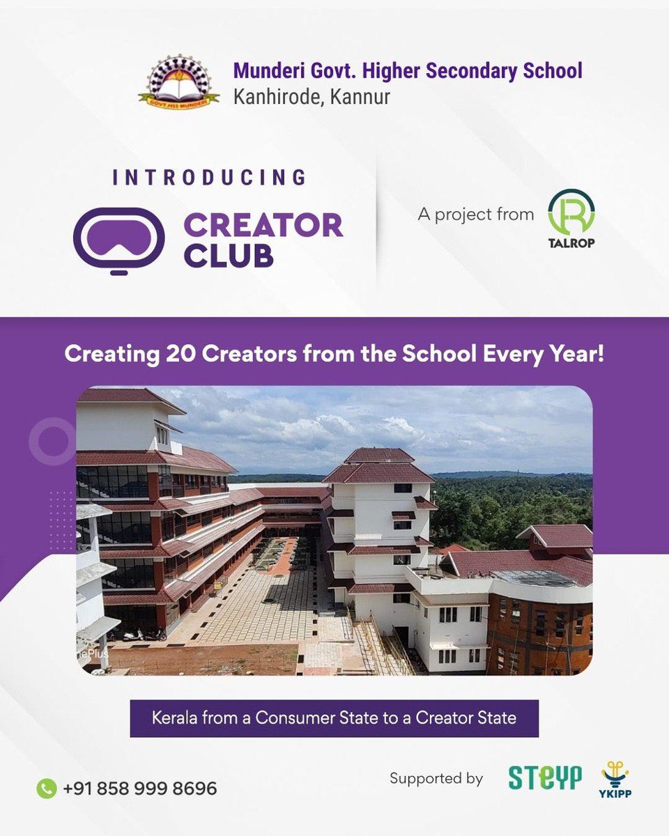 YkippOfficial's tweet photo. To transform Kerala from a consumer state to a creator state, Talrop is implementing Creator Club programme in selected 2,100 schools of Kerala.
Munderi Govt. higher Secondary School Kanhirode, Kannur is pledging 20 creators from the school.
#talrop #ykipp #steyp #creatorclub https://t.co/x9SZvxBplE