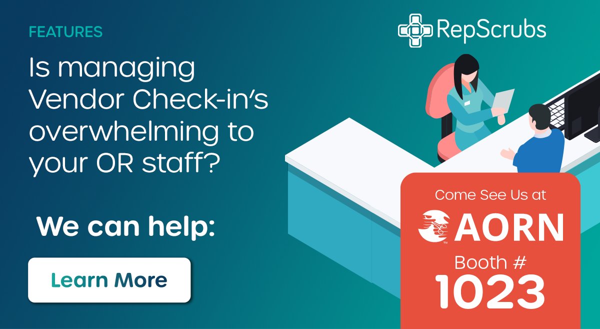 Repscrubs's tweet photo. Is managing vendor check-in's overwhelming to your OR staff? We can help!
Come visit us at AORN, April 1-4, Booth #1023 or, Learn More Here: https://t.co/XDcZ7oUlQx https://t.co/BxMdG2Jamm