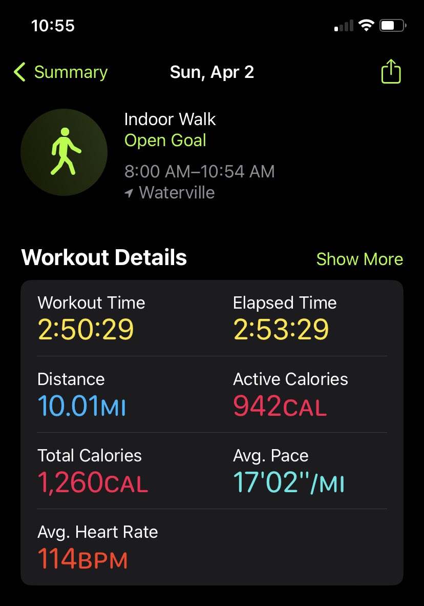 MathieuRegan17's tweet photo. Maine weather is wicked windy and 20 degrees outside so I had to complete the final virtual Indy milers training race indoors at the track. Yet again π« . Had my buddy Shaun come walk the back half with me! Huge help. Beat my 3 hr time goal. #IndyMilers #IndyMiniTraining https://t.co/bc4H6BTBAW