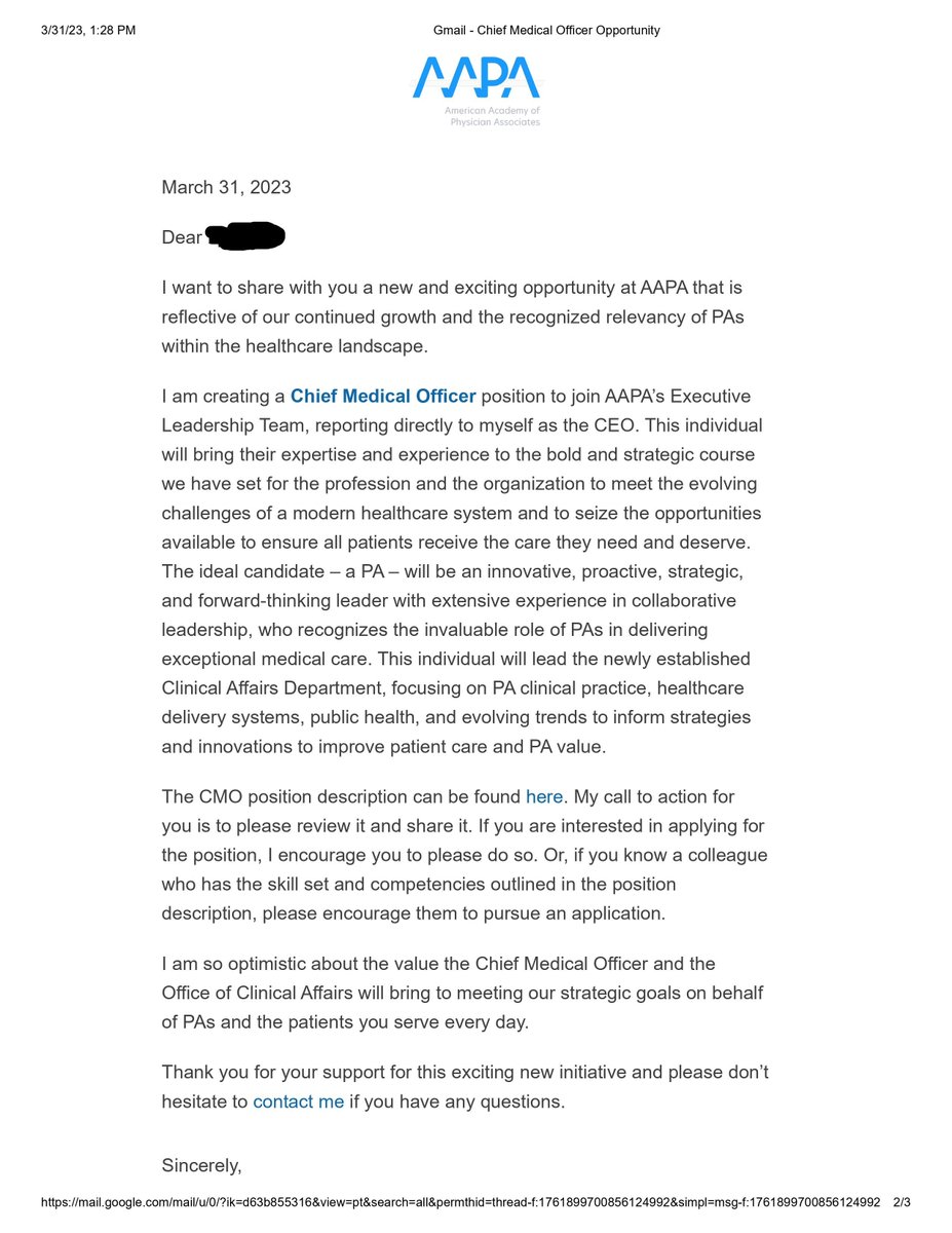 AAPA announces the creation of a 'Chief Medical Officer' position

#MedTwitter
#StopScopeCreep
#PAsGoBeyond?