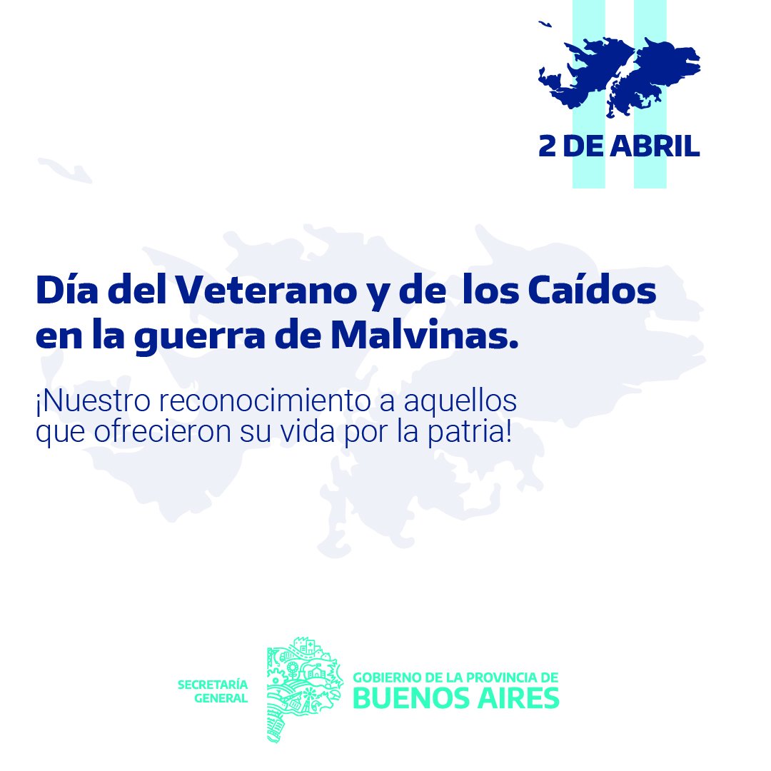 secgeneralpba's tweet photo. 🗓️ 2 de abril - Día del Veterano y de los caídos en la guerra de Malvinas

La conmemoración fue establecida por ley del congreso nacional en el año 2000 como homenaje a los héroes y heroínas que dieron su vida por la soberanía hace 41 años. https://t.co/CCeRodgTtO