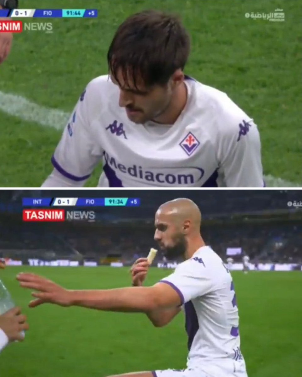 sportbible's tweet photo. Fiorentina's Luca Ranieri faked an injury during a match so his teammate Sofyan Amrabat could break his Ramadan fast 💜👏 https://t.co/Epl9y2jGFk