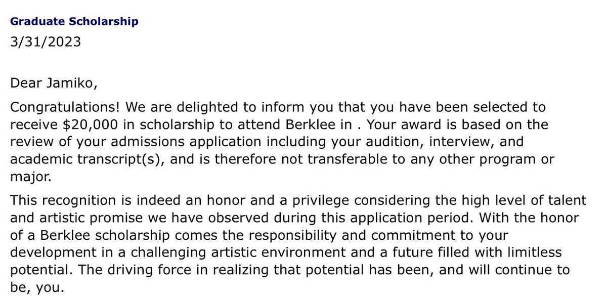 JMKO_music's tweet photo. I GOT ACCEPTED INTO MY DREAM SCHOOL AS A SCHOLAR AAAAHHH 😭😭😭 #BerkleeNYC https://t.co/y6m35gOnrI