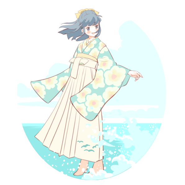 dawn (pokemon) 1girl japanese clothes solo kimono hakama long hair skirt  illustration images
