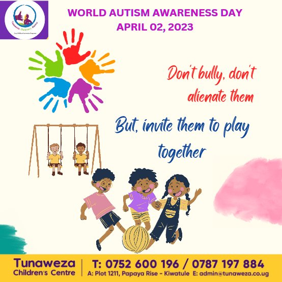 Tunawezacentre's tweet photo. Today is world #AutismAwarenessDay and we recognise the efforts of parents, therapists, caregivers, health workers collaborating to ensure that children on the #spectrum #ASD live meaningful and fulfilled lives. Thank you for the great job you do!
#reachingfullpotential
#wecan https://t.co/oNajZvVQWK