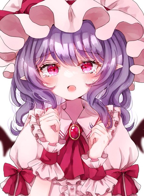 remilia scarlet 1girl hat solo purple hair mob cap short sleeves wings  illustration images